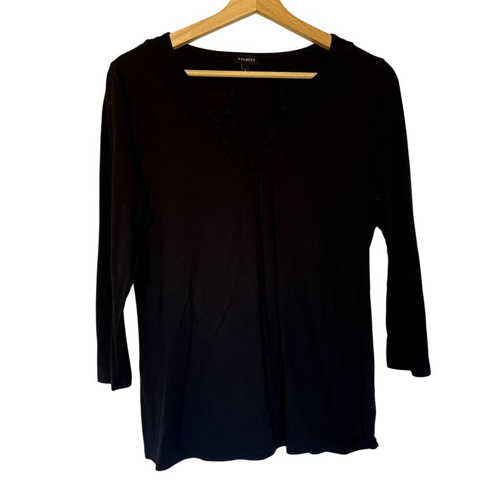 Talbots long sleeved black top vintage neckline women's size large cotton‎ modal